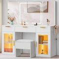 DWVO 56" LED Vanity Desk with Tri‑Fold Mirror & Lights | Makeup Vanity Desk with Drawers
