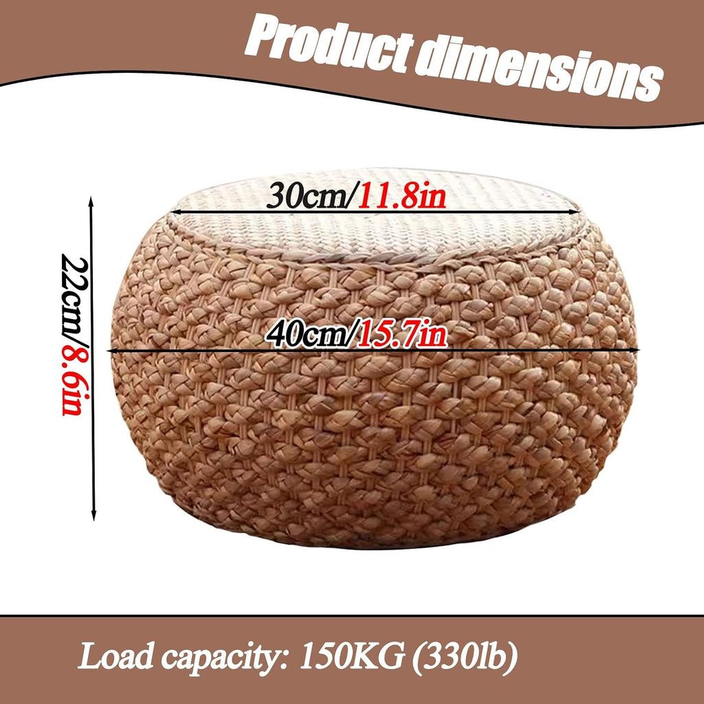 Round Ottoman Natural Seagrass Braided Poof Hand Weaving Round Ottomans Boho Footrest Stool for Home Living Room Bedroom Patio(22cm/8.6in)