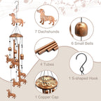 Dachshund Wind Chimes for Outside, Metal Windchimes Outdoors Birthday Gifts for Women Memorial Sympathy Wind Chimes for Patio Garden Yard