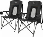 Portal Oversized Folding Camping Chair High Back Portable Lawn Chairs for Adults Outdoor Sports with Hard Armrest Cup Holder，Supports 400LBS, 2P Black