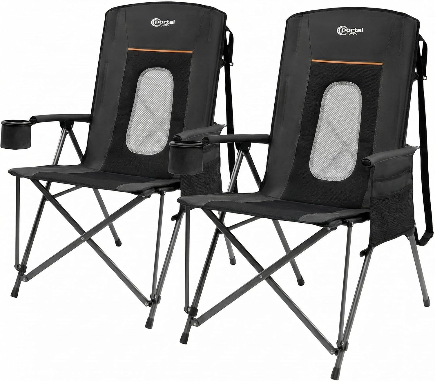 Portal Oversized Folding Camping Chair High Back Portable Lawn Chairs for Adults Outdoor Sports with Hard Armrest Cup Holder，Supports 400LBS, 2P Black