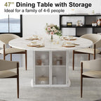 IBF 47" Round Dining Table with Storage, White Faux Marble Kitchen Tables for 4-6 People, Modern Dining Room Table with Fridge Space, Wood Circle Dinner Tables for Home, White Marble, Only Table