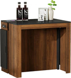 Transforming Table Extender for Dining Table, Pull Out Table, Transformer Console with Storage & Built-in Outlet, Folding Dining Table for 12, Walnut Black