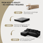 Modular Sectional Sofa Couches, 96" L-Shaped Cloud Couch with Left Chaise Lounge & Side Pockets for Living Room | No Assembly Required | Corduroy Fabric, Black