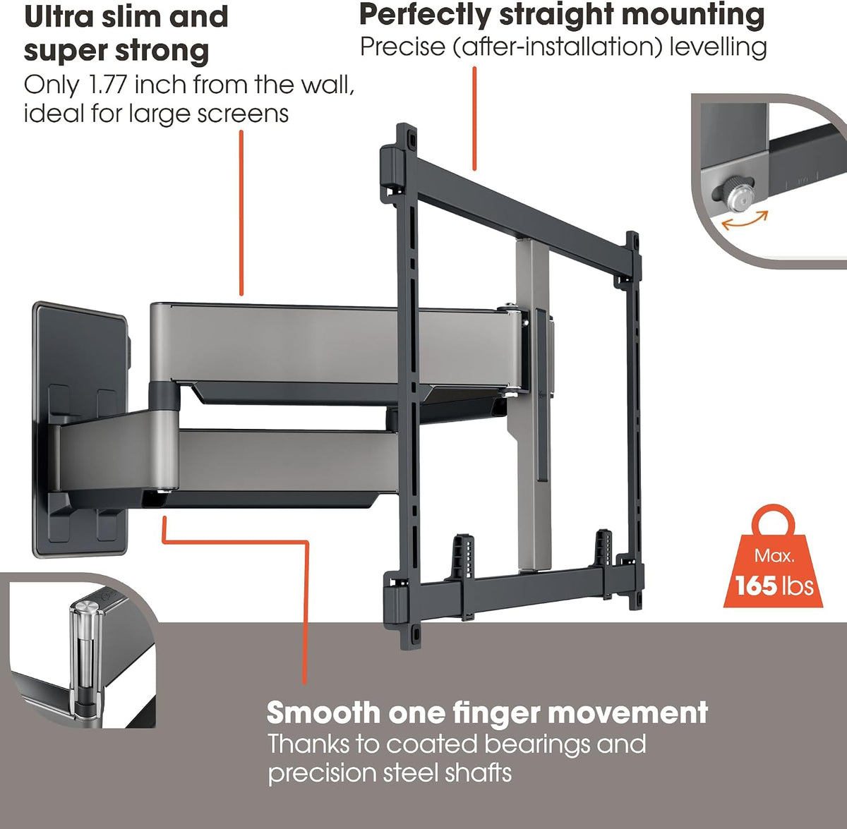 Vogel's TVM 5855 Full-Motion Ultra Strong TV Wall Mount for Large and Heavy TVs up to 100 inches and 165 lbs, Swivels up to 120°, Max. VESA 600x400, Universally Compatible