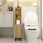 FerniTry Narrow Bathroom Storage Cabinet, Corner Toilet Paper Floor Cabinet 5 Tiers with Door and Shelves,Bathroom Organizer with Adjustable Shelf, for Small Spaces (Oak)
