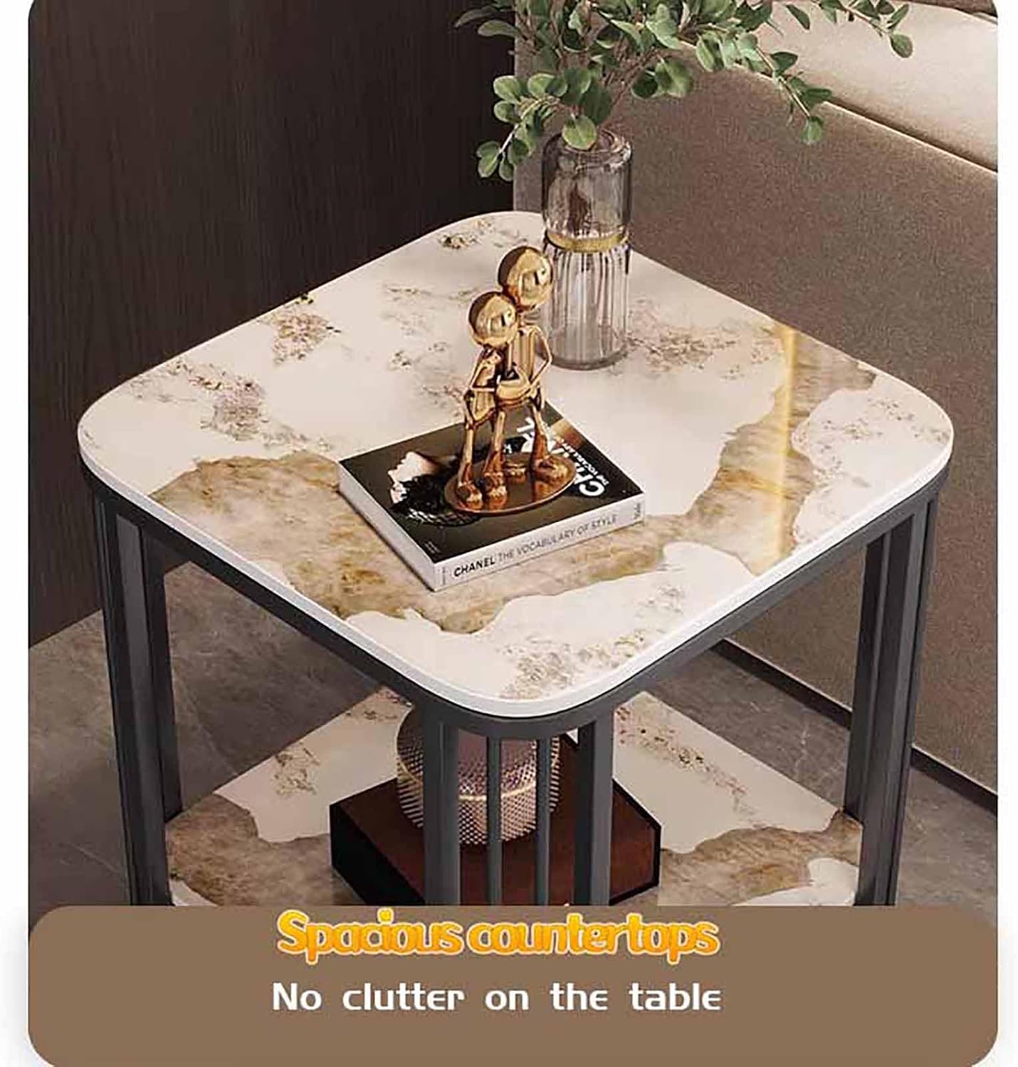 BK&MF Modern Small End Table with Metal Frame,Mobile 2 Tier Sofa Table Living Room Accent Table Narrow Bedside Storage Shelf for Bedroom, Small Spaces,D,80x40x55cm(31x16x22inch)