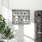 HOMCOM 5-Storey Wall Shelf Display Cabinet, Shot Glass Display Case, Glass Curio Cabinet with 2 Glass Doors and 4 Adjustable Shelves, Grey and White