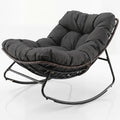 Tangkula Outdoor Papasan Rocking Chair, Oversized Egg-Shaped Rocker with Thick Cushioned Seat, Heavy Duty Metal & Weather-Resistant Wicker Frame, Non-Slip Pads for Patio, Balcony, Garden (Gray)