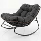 Tangkula Outdoor Papasan Rocking Chair, Oversized Egg-Shaped Rocker with Thick Cushioned Seat, Heavy Duty Metal & Weather-Resistant Wicker Frame, Non-Slip Pads for Patio, Balcony, Garden (Gray)
