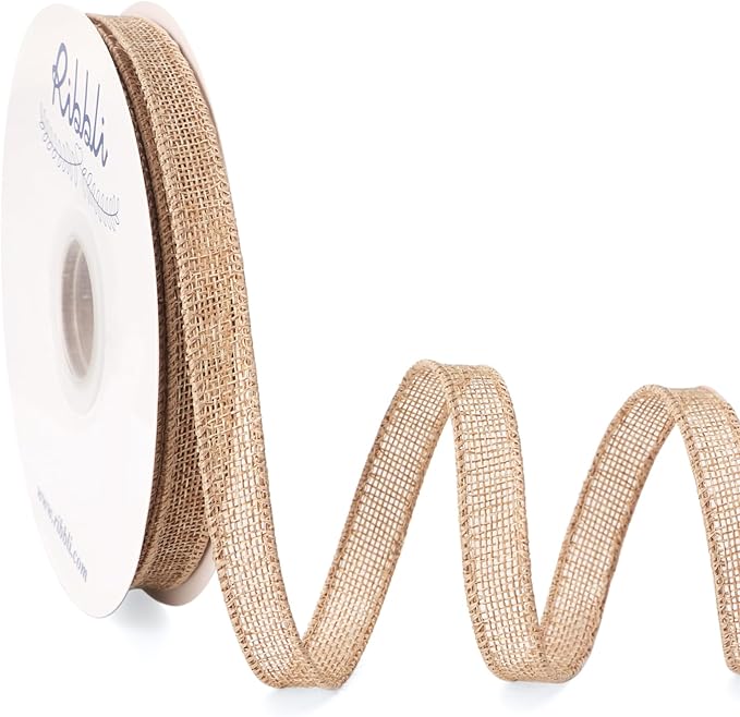 Ribbli Natural Burlap Wired Ribbon, 1/2 Inch x Continuous 20 Yard, Wired Edge Ribbon for Wreaths, Big Bows, Tree Decoration, Outdoor Decoration