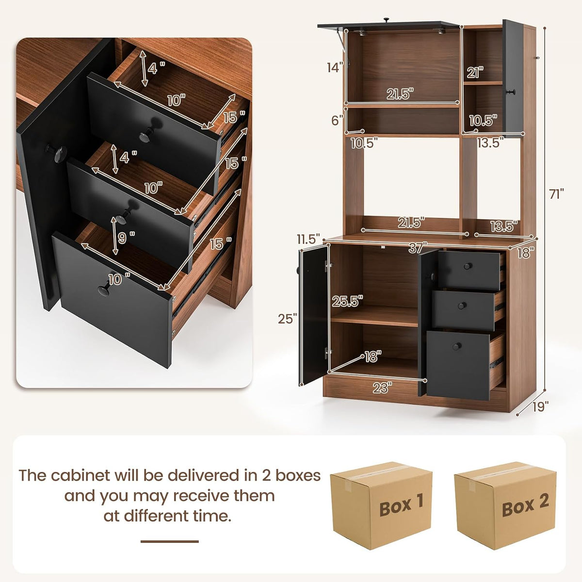 PETSITE Kitchen Buffet Hutch Storage Cabinet, 71" Freestanding Pantry with 3 Cabinets & Drawers, Adjustable Shelves, Microwave Cupboard for Living Room, Dining Room