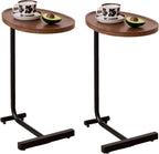 C-Shaped End Table, 2PCS 23.62" H TV Tray Small Side Table for Sofa Couch Bed, Sofa Couch Table with Metal Frame for Living Room, Coffee Drink Table for Small Spaces Bedroom, Walnut