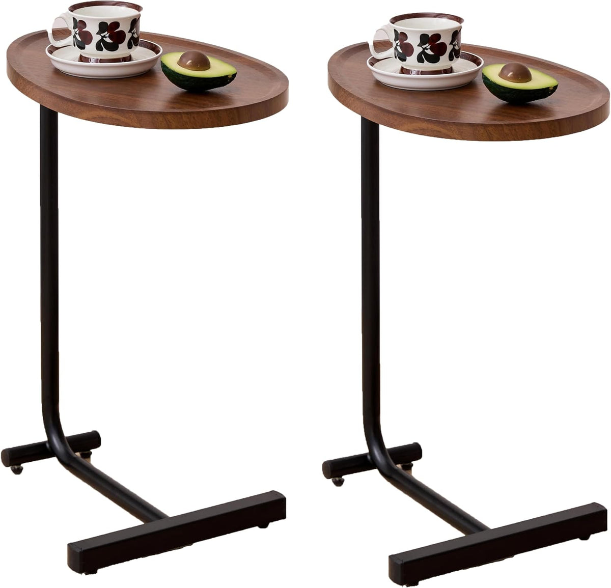 C-Shaped End Table, 2PCS 23.62" H TV Tray Small Side Table for Sofa Couch Bed, Sofa Couch Table with Metal Frame for Living Room, Coffee Drink Table for Small Spaces Bedroom, Walnut
