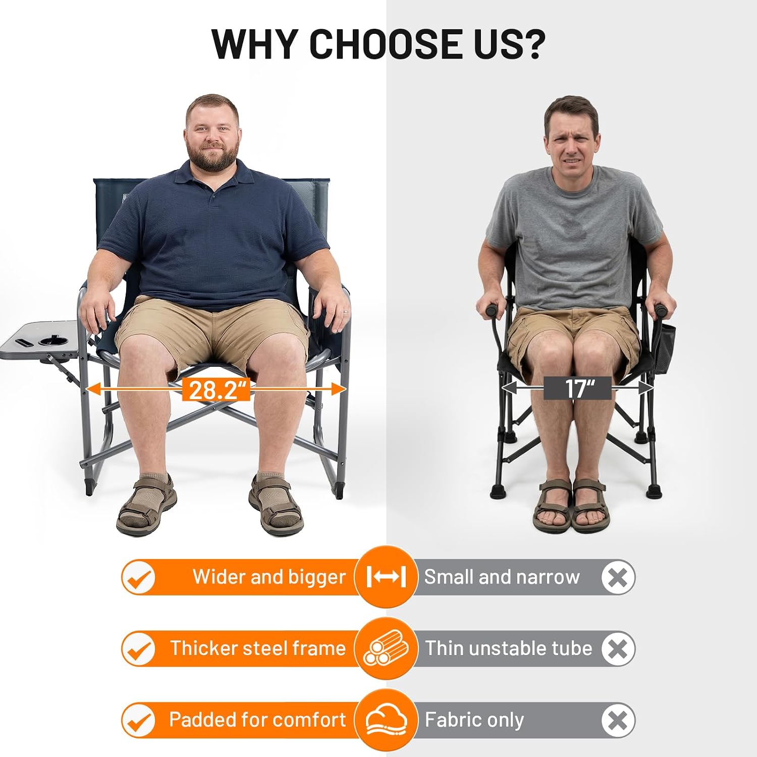 TIMBER RIDGE XXL Director’s Chair – Heavy Duty Folding Chair with Side Table, 500 lb Capacity, Extra Wide Padded Seat for Camping, Sports, Beach, Patio, and Outdoor Use, Blue-2 Pack