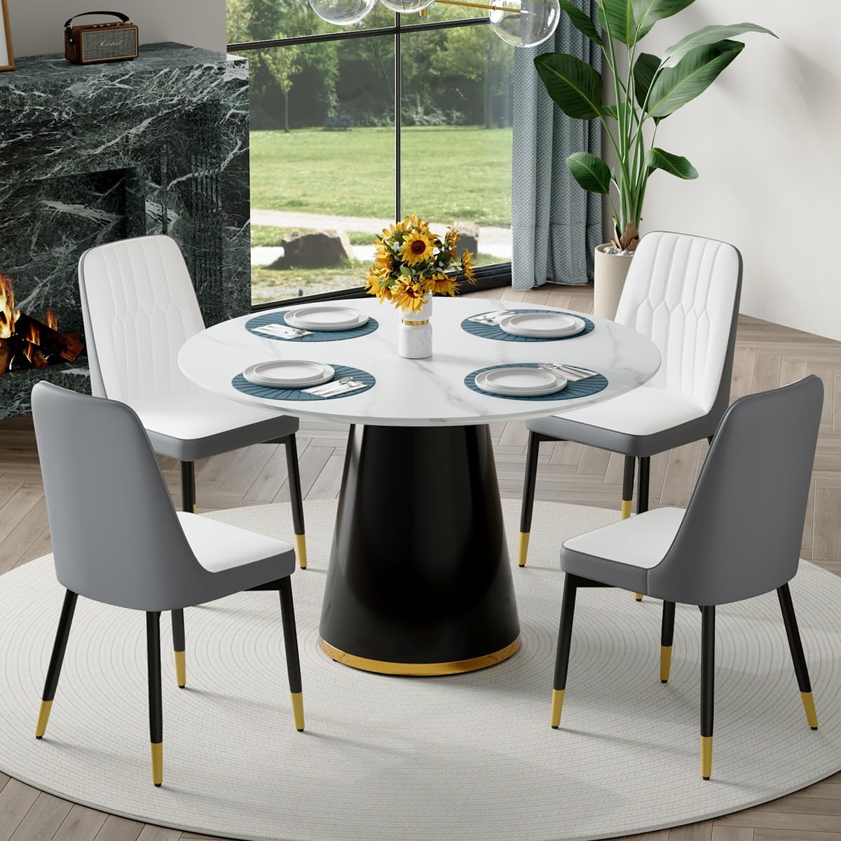 Round Dining Table Set for 4, Modern 45'' Small Dining Table for Kitchen, Space Saving, Easy Assembly