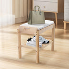 Shoe Bench with Cushion, 2-Tier Bamboo Shoe Rack Bench, Entryway Shoe Storage Organizer with Compartment, Wooden Shoe Storage Bench for Hallway, Living Room, Closet, Bedroom (Burlywood)