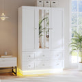 VOWNER Wardrobe Closet with 3 Doors Bedroom Armoire with Mirror & 4 Drawers