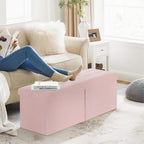 Storage Ottoman Bench, 34" Teddy Velvet Folding Foot Rest, Pink | Large Ottoman with Storage, Thicker Foam Padded Seat, 34 x 13 x 13in, Livingroom, Dorm, Bedroom, Easy to install, 86L