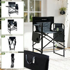 27" Tall Camping Director Chair Oversized with Side Table, Heavy Duty Folding Lawn Chair Outdoor for Makeup Artist, Sports Event, Supports 330LBS