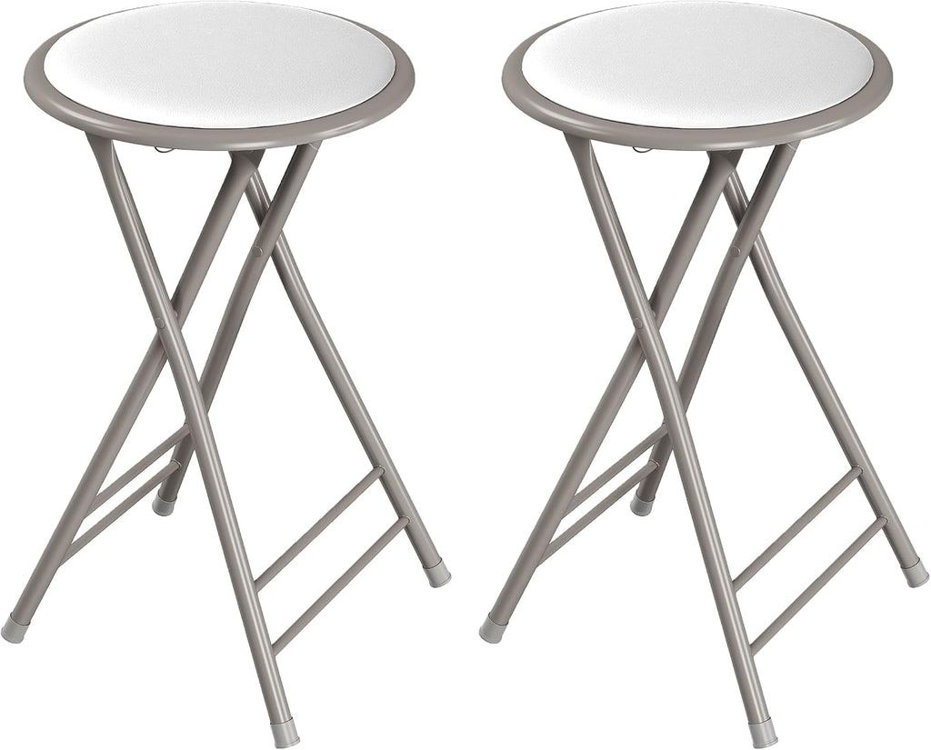 Lavish Home Folding Stool with Padded Backless Seat Set of 2, White, 24” | Counter Height Bar Stools with 225lb Capacity, Portable Indoor & Outdoor, Extra Seat for Kitchen, Rec Room or Camping