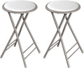 Lavish Home Folding Stool with Padded Backless Seat Set of 2, White, 24” | Counter Height Bar Stools with 225lb Capacity, Portable Indoor & Outdoor, Extra Seat for Kitchen, Rec Room or Camping
