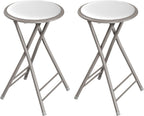 Lavish Home Folding Stool with Padded Backless Seat Set of 2, White, 24” | Counter Height Bar Stools with 225lb Capacity, Portable Indoor & Outdoor, Extra Seat for Kitchen, Rec Room or Camping