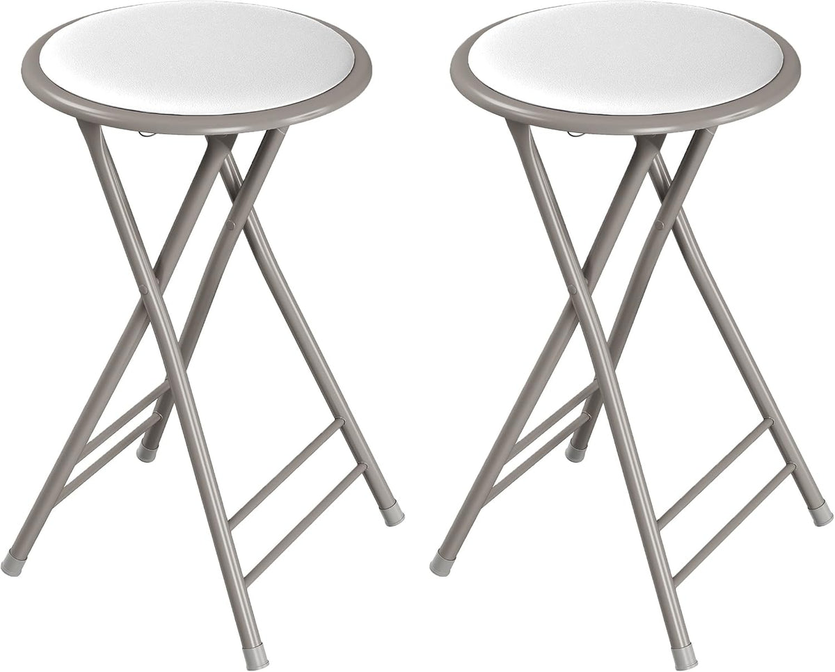 Lavish Home Folding Stool with Padded Backless Seat Set of 2, White, 24” | Counter Height Bar Stools with 225lb Capacity, Portable Indoor & Outdoor, Extra Seat for Kitchen, Rec Room or Camping