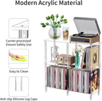 Clear Acrylic Record Player Stand with Vinyl Storage, 31.5" L x 11.8" W x 30.7" H, 3 Tier Side Turntable Table with Large Album Shelf, Modern End Table Bookshelf for Living Room, Bedroom