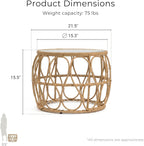 Furniture of America Ysar Boho Rattan Round Coffee Table Outdoor with 5mm Tempered Glass Top, All-Weather and Rust Resistant Patio Furniture