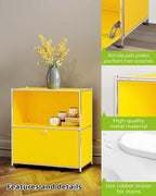 32.5-Inch Flip-Top Storage Cabinet with Detachable Wheels, Metal Side Table and Small Sideboard Cabinet for Living Room, Bedroom, Office, Orange