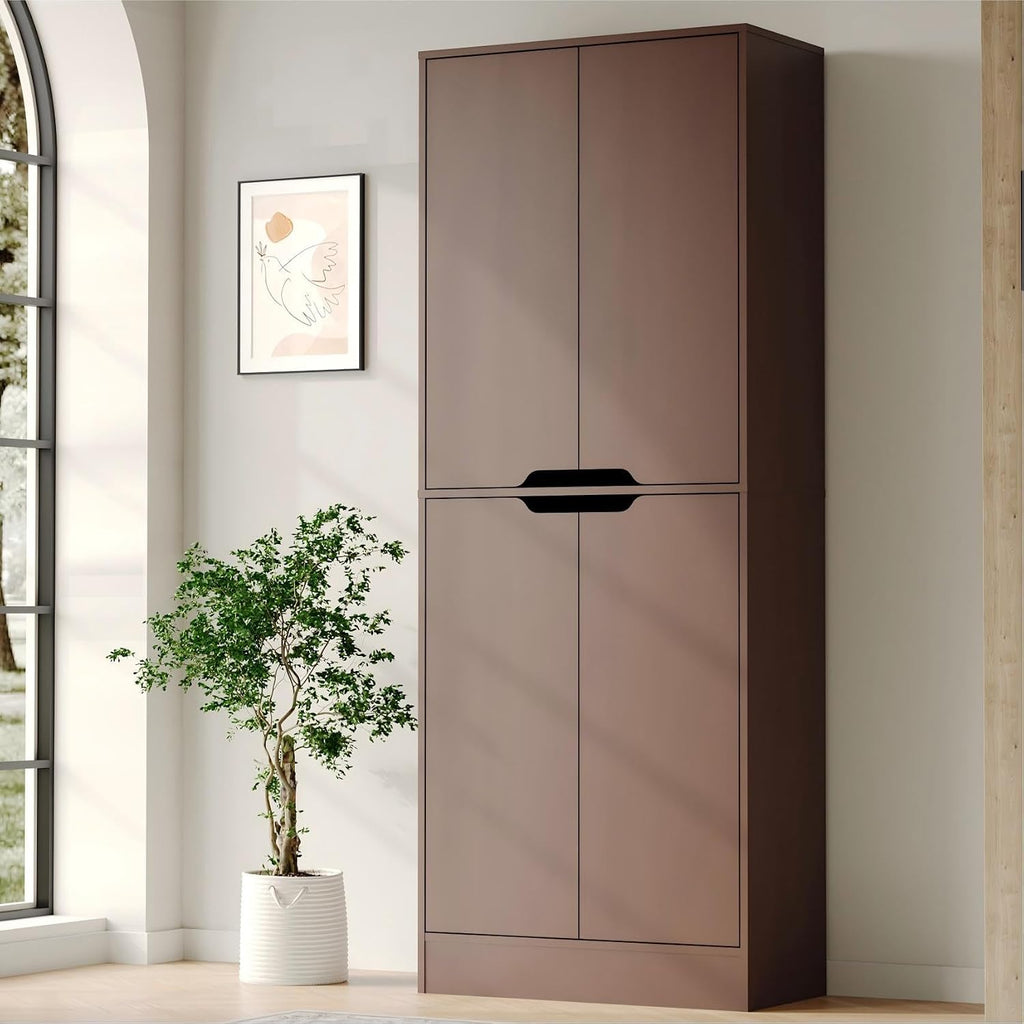 Housoul 71" Tall Kitchen Pantry Cabinet with 4 Doors, Walnut | Pantry Storage Cabinet with Adjustable Shelves, Freestanding Kitchen Pantry Cabinet, Cupboard Larder Cabinet for Dining Room