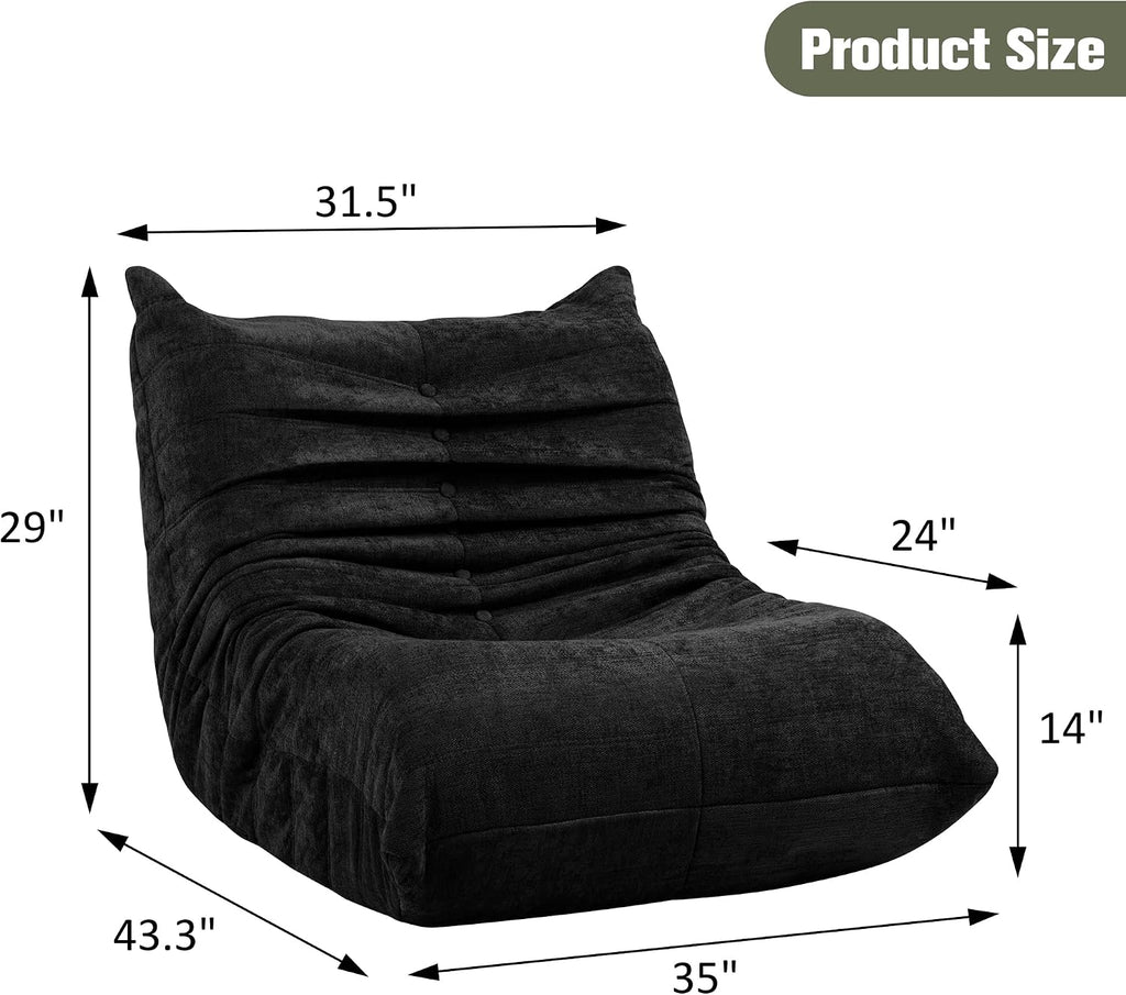 Vongrasig Bean Bag Chair for Adults, Line Fabric Lazy Sofa Couch, Memory Foam Filled Bean Bag Lounge Chair Perfect for Living Room, Bedroom and Office, Black