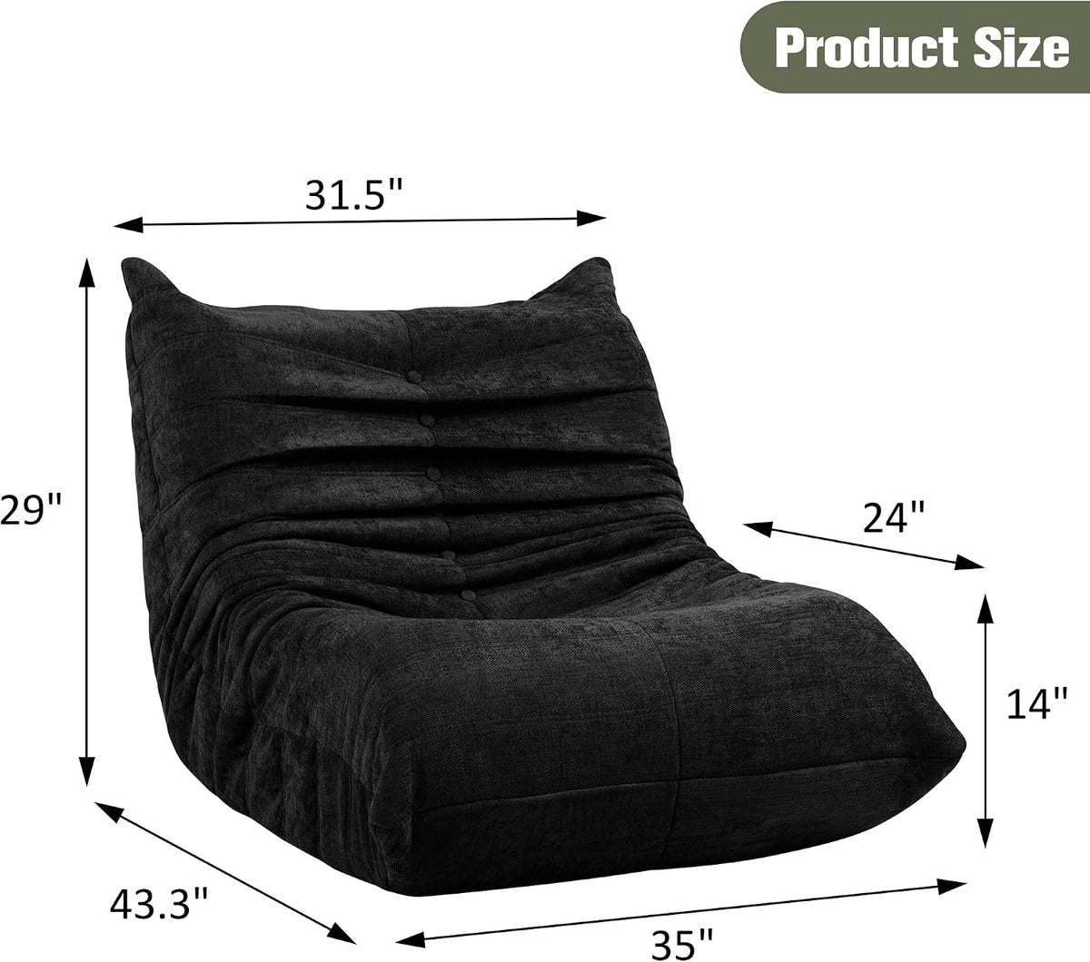 Vongrasig Bean Bag Chair for Adults, Line Fabric Lazy Sofa Couch, Memory Foam Filled Bean Bag Lounge Chair Perfect for Living Room, Bedroom and Office, Black