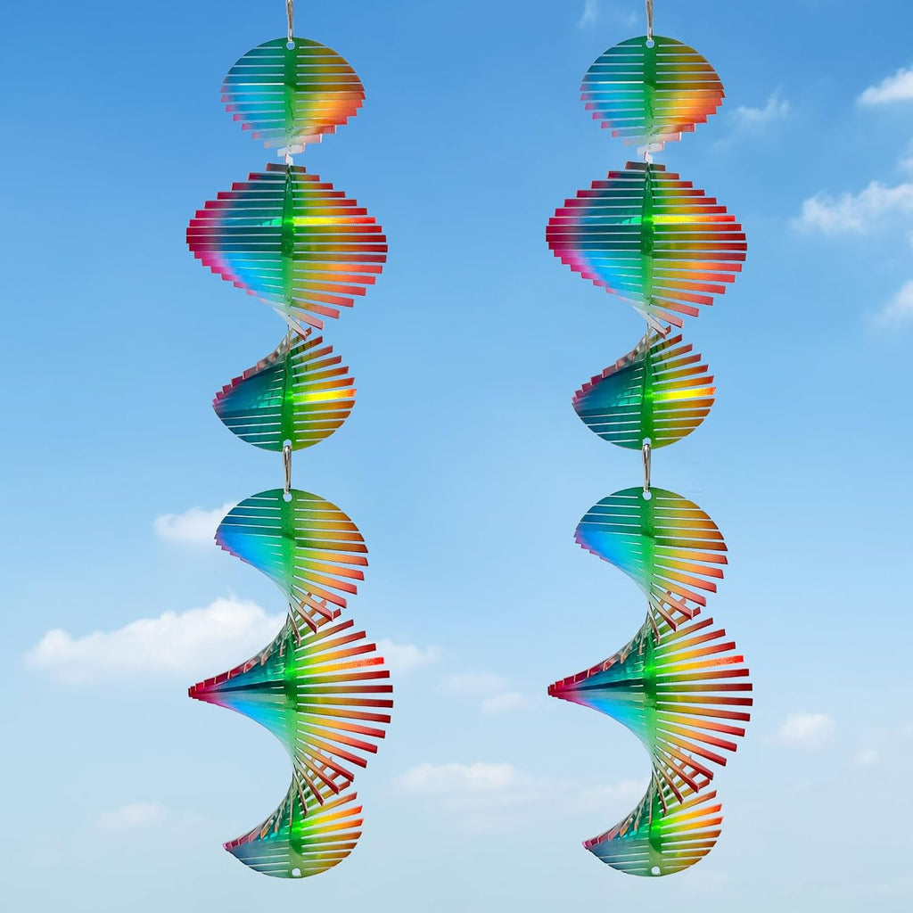 Rainbow Wave Wind Spinners Outdoor Hanging Garden Decor,Bird Deterrents for Outside,Sparkly Reflective Wind Spinner,Stainless Steel Bird Scare Devices-Scare Birds Away from Yard Patio Farm