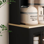 HOMCOM Kitchen Pantry Storage Cabinet 72" with Hutch, Black | Large Countertop, Freestanding, Glass Doors, Adjustable Shelves, Dining Room
