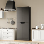 Housoul 71" Tall Freestanding Kitchen Pantry Cabinet, 4 Doors Freestanding Cupboard with Adjustable Shelves, Kitchen Hutch Cabinet for Kitchen, Dining Room, Black