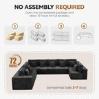 167'' Chenille U Shaped Couch, Oversized Modular Sectional 8 Seater Sofa, Modern Deep Seat Corner Cloud Compressed Couch, No Assembly Sleeper Sofa with Chaise for Living Room, Black