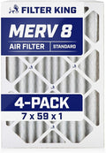 Filter King 7x59x1 Air Filter | 4-PACK | MERV 8 HVAC Pleated A/C Furnace Filters | MADE IN USA | Actual Size: 7 x 59 x .75"