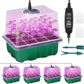 Seed Starter Tray with Plant Light, 4 Pack Grow Lights for Seed Starting Kit with Humidity Domes, Timing Controller Adjustable Brightness for Greenhouse Propagator Station Planting Growing