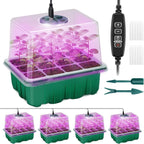 Seed Starter Tray with Plant Light, 4 Pack Grow Lights for Seed Starting Kit with Humidity Domes, Timing Controller Adjustable Brightness for Greenhouse Propagator Station Planting Growing