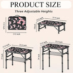 YihuiKo Small Camping Table, Vintage French Butterfly Pattern Folding Table | Adjustable Height, Lightweight Portable Folding Table, For Patio/Garden/Travel/Living Room, Carry Handle, Storage Net