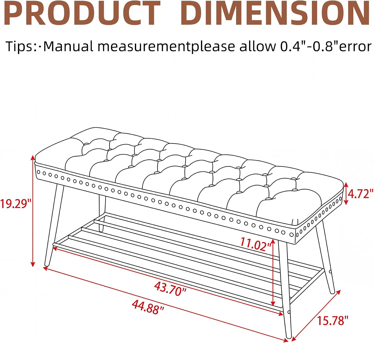 Thick Cushioned Shoe Bench, Entryway Bench with Metal Shoe Rack, Upholstered Tufted Ottoman Bench for Bedroom, End of Bed Bench, Farmhouse Style Storage Bench for Hallway, Living Room, Beige