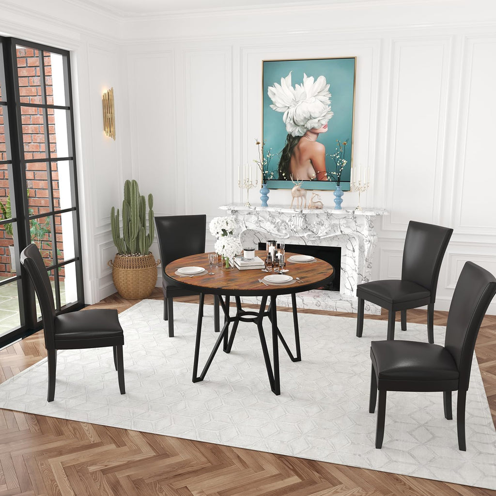 Set of 2 Black Dining Chairs, Modern Upholstered Parsons Chairs with Wooden Legs and Leather Finish, Ideal for Kitchen, Dining Room & Café