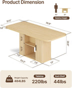 SUNCOZE Mid-Centur Dinner Tables for 4/6/8, 70.9" Rectangle Dining Room Table with Large Tabletop and Sliding Tambour Doors, Fluted Dining Table 2-Layer Storage for Kitchen and Living Room, Wood