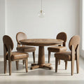 Hyfirm Mid-Century Modern Walnut Dining Chairs Set of 4, Vintage Brown Leather Wooden Kitchen Chairs, Retro Upholstered PU Cushioned Seat with Curved Backrest, Armless Accent Side Chair for Bedroom