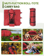 Double Camping Chair Padded Loveseat Camp Couch for Adults, Oversized 2 Person Love Seat with 2 in 1 Carry Bag, Heavy Duty Folding Outdoor Sofa with Cup Holders for Lawn Beach Tailgating, Red