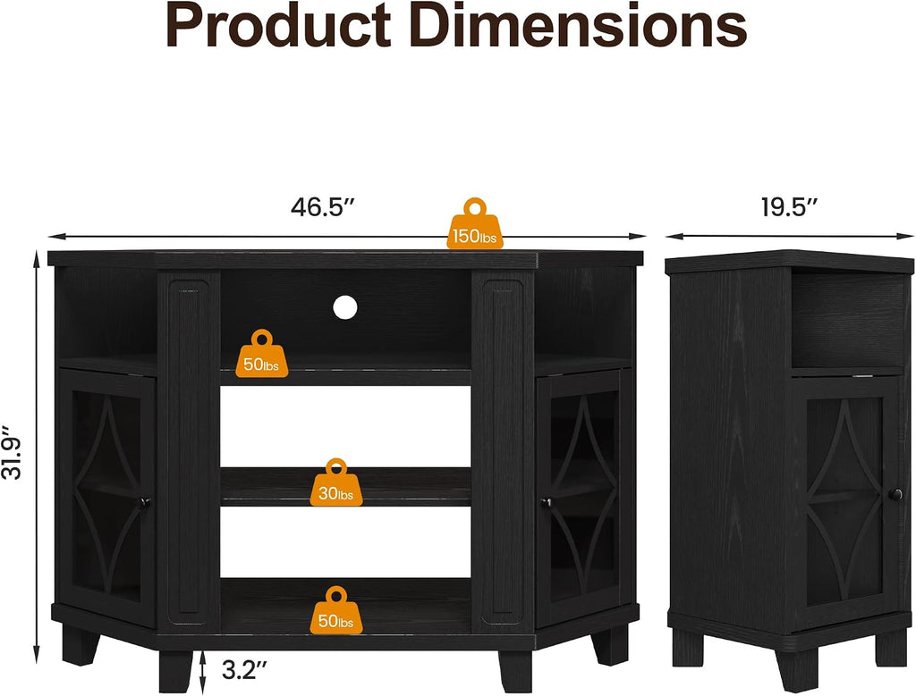 RoyalCraft Corner TV Stand for TVs up to 55 Inch: Corner Tall Entertainment Center with Storage, Modern Wood Media Console Cabinet for Living Room, Bedroom, Satin Black