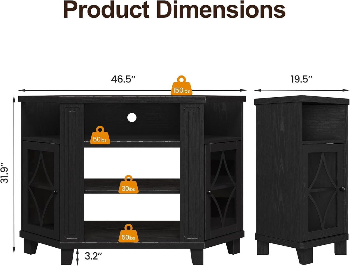 RoyalCraft Corner TV Stand for TVs up to 55 Inch: Corner Tall Entertainment Center with Storage, Modern Wood Media Console Cabinet for Living Room, Bedroom, Satin Black