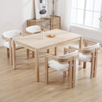 chairus Modern Barrel Dining Chairs Set of 4, Linen Upholstered Dining Room Chairs with Arm & Curved Back, Farmhouse White Washed Natural Wooden Side Kitchen Chairs, Beige Fabric